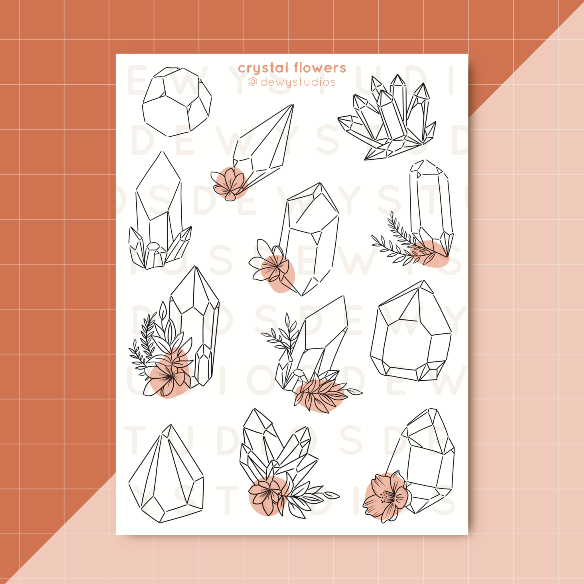 Crystal Flowers - Sticker Sheet – DewyStudios