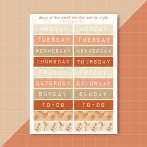 Days of the Week Label Machine Style - Sticker Sheet