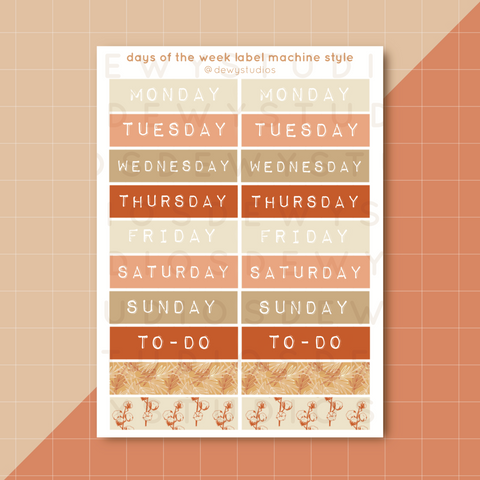 Days of the Week Label Machine Style - Sticker Sheet